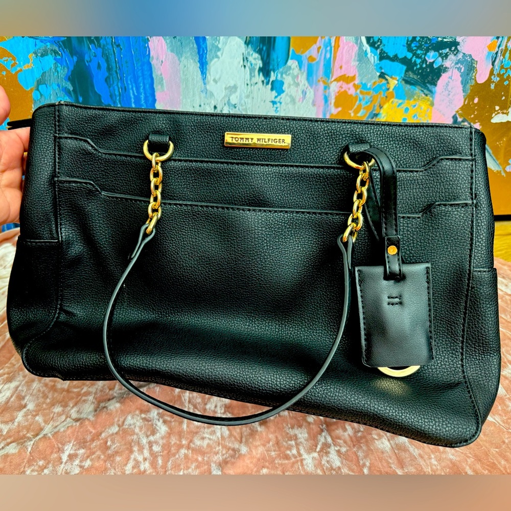 Tommy Hilfiger black tote handbag.